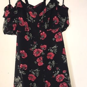 Rose off the shoulder button up mini dress